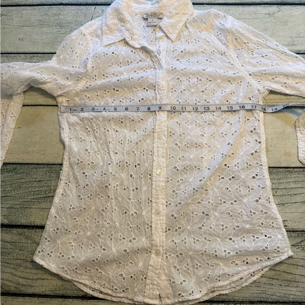 Lucky Brand white eyelet button down fitted  long sleeve shirt. M - Picture 4 of 6